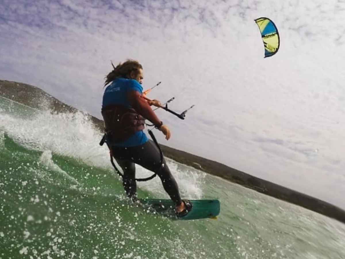 Koos kiteboarding in strong wind conditions